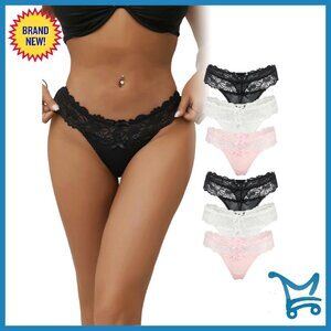 Plus Size Silk Thong Panties V-String Lace Bows Cheeky